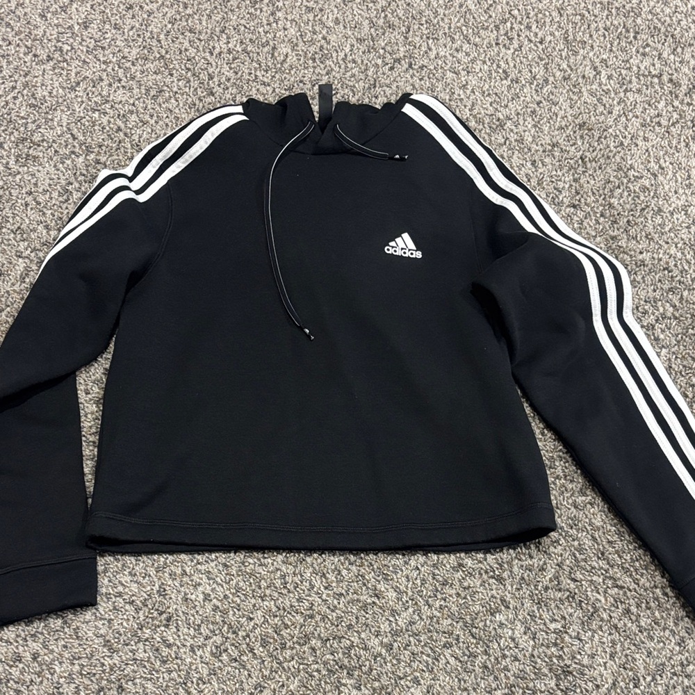 Adidas Black Pullover with White Sleeve Stripes